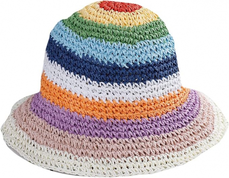 Palarie de soare BUCKET pentru femei, Paie, Crem/ Multicolor [1]
