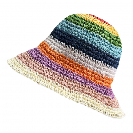 Evantaie & Palarii & Umbrele De Soare - Palarie de soare BUCKET pentru femei, Paie, Crem/ Multicolor