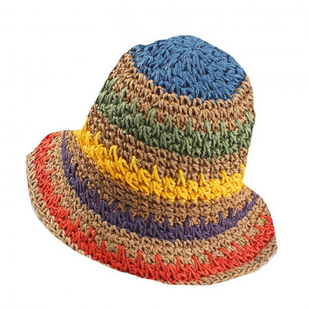 Palarie de soare BUCKET pentru femei, Paie, Maro/ Multicolor [3]
