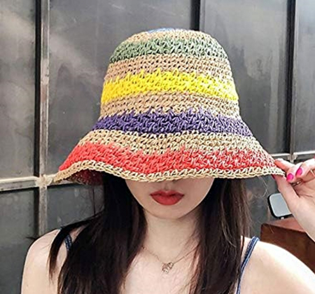 Palarie de soare BUCKET pentru femei, Paie, Maro/ Multicolor [5]