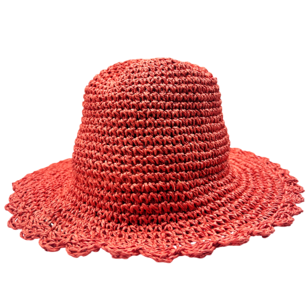 Palarii De Vara - Palarie de paie rosu-caramiziu BUCKET pentru femei