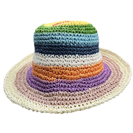 Palarie de paie BUCKET pentru femei, Crem/ Multicolor [2]