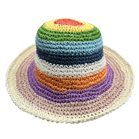 Palarii De Vara - Palarie de paie BUCKET pentru femei, Crem/ Multicolor