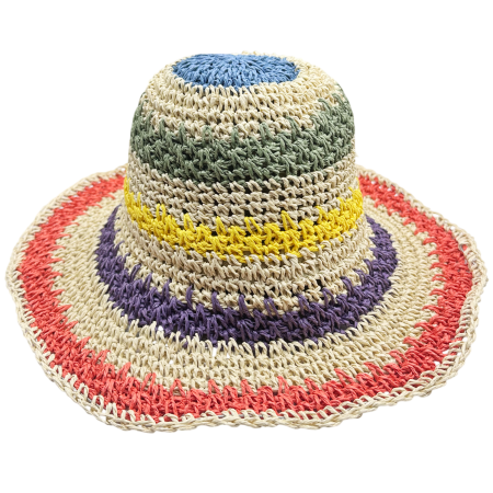 Palarii De Vara - Palarie de paie BUCKET pentru femei, Maro/ Multicolor