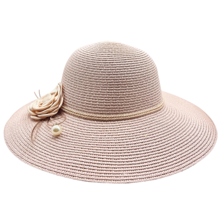 Palarii De Vara - Pălărie de vară elegantă roz cu floare decorativă