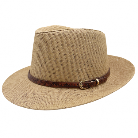 Palarii - Pălărie camel Panama cu bandă maro - look modern și relaxat
