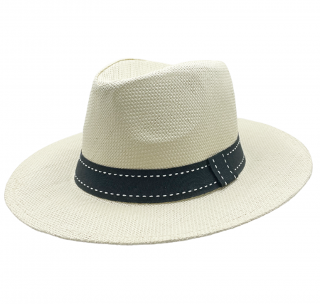 MODA & ACCESORII - Pălărie crem PANAMA cu bandă contrastantă - look modern și relaxat