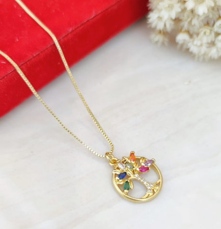 MARTISOR - Pandantiv Copacul Vietii din zirconiu CAMILLE cu cristale si lantisor auriu