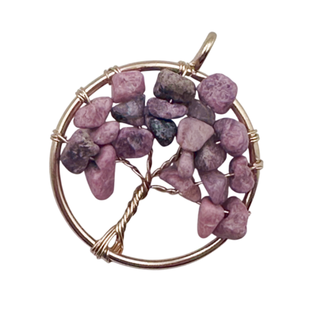 Brose & Pandantive - Pandantiv Pomul Vietii auriu cu pietre semipretioase rodocrozit