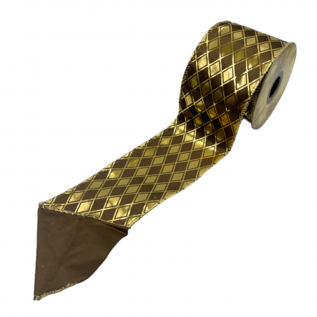 CRACIUN MAGIC - Panglica brad Craciun DIAMONDS, Maro/ Auriu, 6x270cm