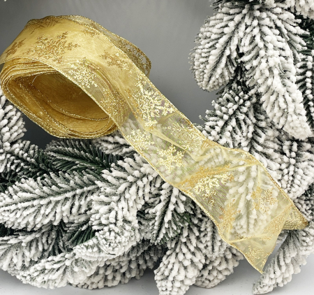 Panglica decorativa Brad Craciun SNOWFLAKE, Auriu, 6x465cm [2]