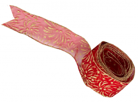 Panglica decorativa Brad Craciun FESTIVE, Rosu Auriu, 6x400cm [1]