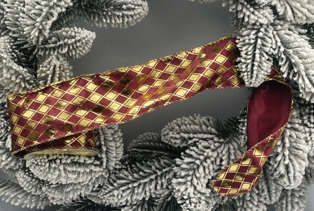 Colectia Rosu & Burgundy - Panglica brad Craciun DIAMONDS, Burgundy/ Auriu, 6x270cm
