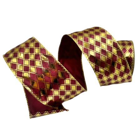 Colectia Rosu & Burgundy - Panglica Decorativa Burgundy-Auriu DIAMOND cu Model Geometric