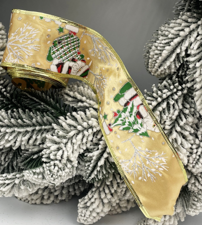 Panglica & Funde - Panglica decorativa Brad Craciun XMAS, Auriu, 6x270cm