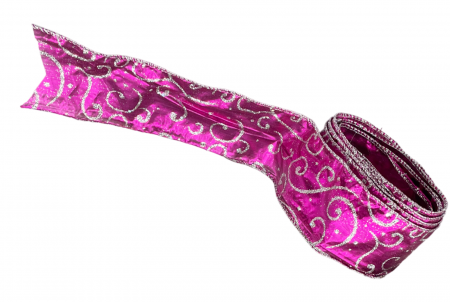 Panglica decorativa Brad Craciun SHINNY, Magenta/ Argintiu, 6x525cm [1]