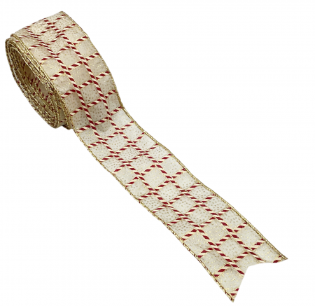 Panglica brad Craciun Squares Auriu Rosu [1]