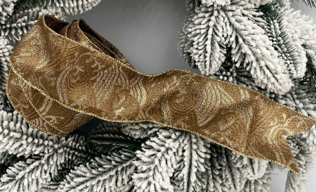 Panglica & Funde - Panglica decorativa Brad Craciun BRIGHT, Maro/ Auriu, 6x425cm