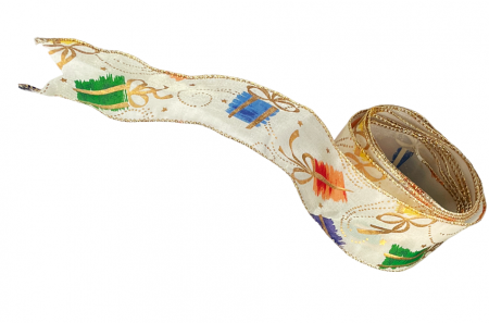 Panglica decorativa Brad Craciun JOY, Crem/ Auriu, 6x300cm [1]