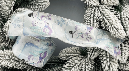 Panglica & Funde - Panglica decorativa Brad Craciun SNOWMAN, Alb Bleu, 6x300cm