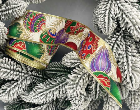 Panglica & Funde - Panglica decorativa Brad Craciun FESTIVE, Crem Auriu, 6x300cm