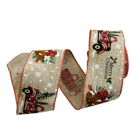 Funde & Panglici - Panglică decorativă cu imprimeu festiv JOY - Decor Craciun