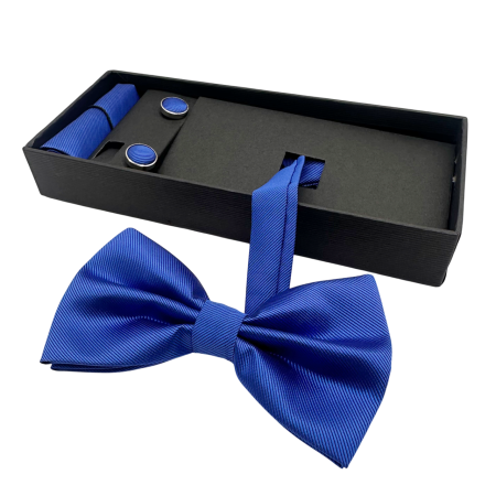 Set cadou papion, butoni si batista pentru buzunar – Albastru cobalt