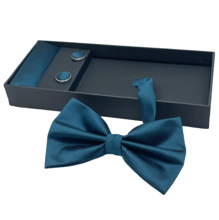 Papion albastru ocean, MISTERY, Set cu butoni si batista [2]
