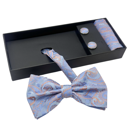 MODA & ACCESORII - Set elegant Ethan cu papion albastru deschis - model paisley