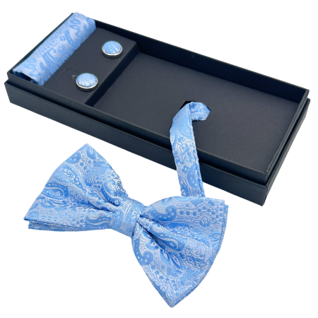 Papioane Cu Model - Papion bleu cu model, LORENZO, Set cu butoni si batista