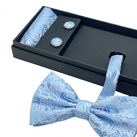 Papion bleu cu model, LORENZO, Set cu butoni si batista [1]