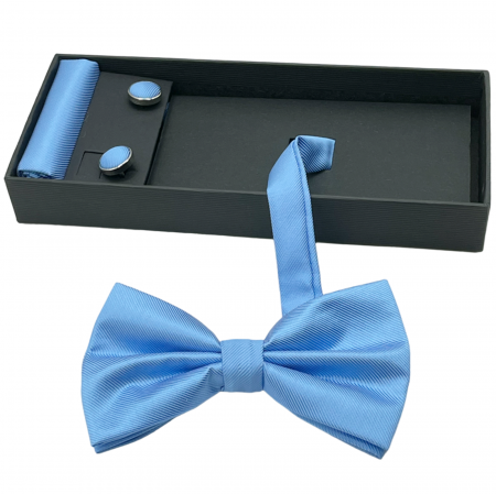 Papioane Uni - Papion bleu deschis, MISTERY, Set cu butoni si batista