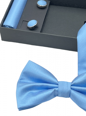 Papion bleu deschis, MISTERY, Set cu butoni si batista [1]