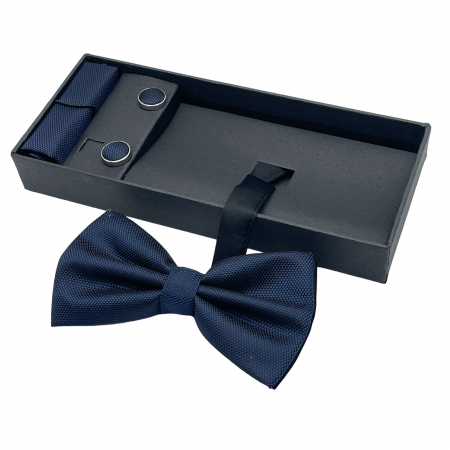 Papion bleumarin inchis, OXFORD, Set cu butoni si batista [2]