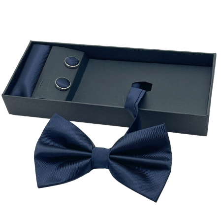 Papion bleumarin MISTERY, Set cu butoni si batista