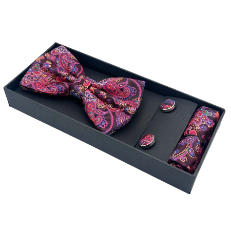 Papion burgundy cu model, RUBY ORIENT, Set cu butoni si batista [1]