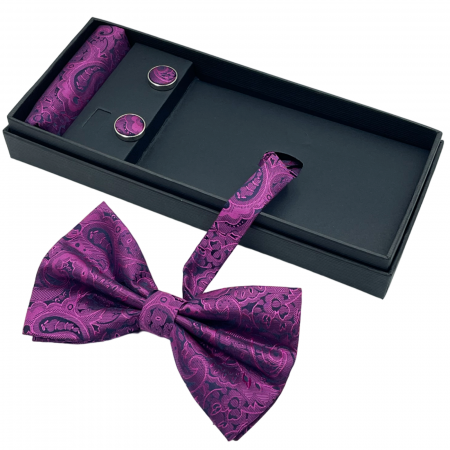Papioane Cu Model - Set Papion fuchsia-negru cu model, CEDRIC