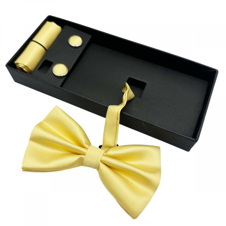 FASHION - Papion galben deschis, MISTERY, Set cu butoni si batista