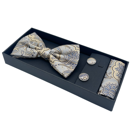 Papion gri-auriu cu model, REGENCY, Set cu butoni si batista [1]