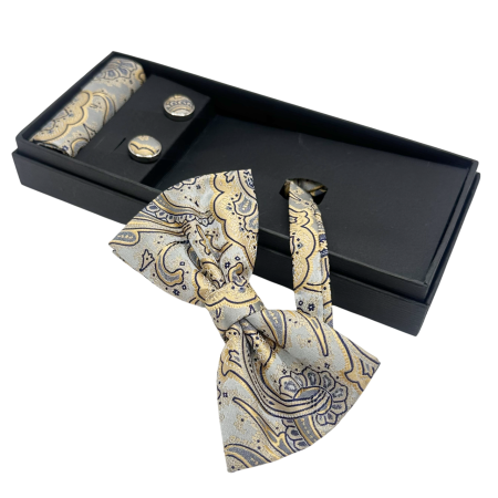 Papion gri-auriu cu model, REGENCY, Set cu butoni si batista [1]
