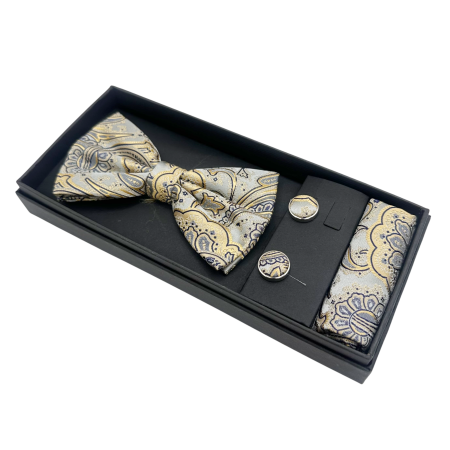 Papion gri-auriu cu model, REGENCY, Set cu butoni si batista [2]