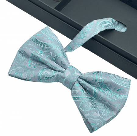 Papion gri-verde menta cu model, DEXTER, Set cu butoni si batista [1]