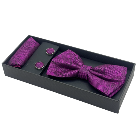 Papion magenta cu model - Set elegant cu butoni si batista [1]