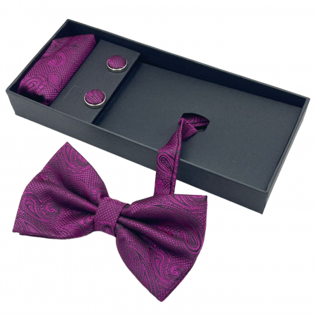 Papioane Cu Model - Papion magenta cu model, DUSTIN, Set cu butoni si batista