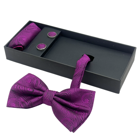 Papioane Cu Model - Papion magenta cu model - Set elegant cu butoni si batista