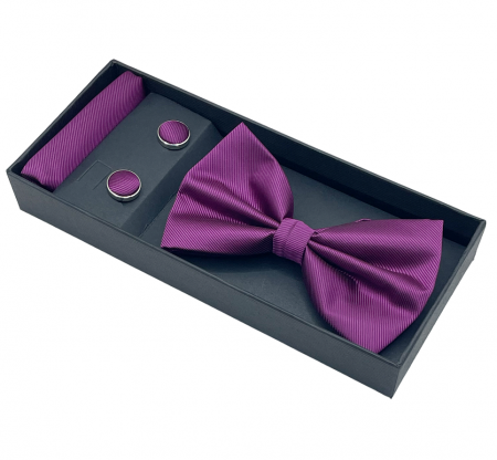 Papion mov magenta, MISTERY, Set cu butoni si batista [1]