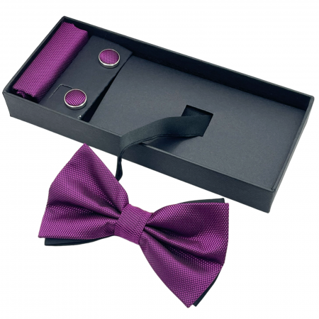 Papioane Uni - Papion mov magenta, OXFORD, Set cu butoni si batista