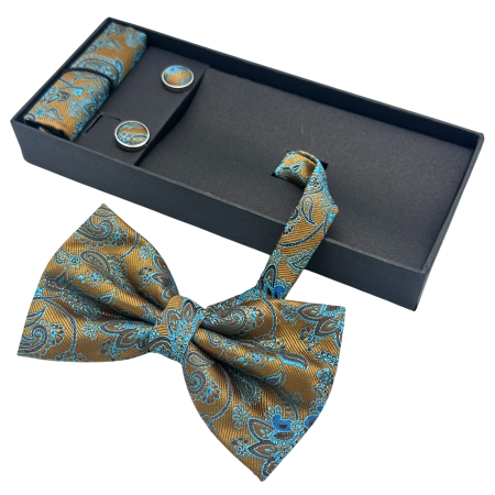 Papioane Cu Model - Set Papion cu model JOSHUA – maro auriu cu turcoaz