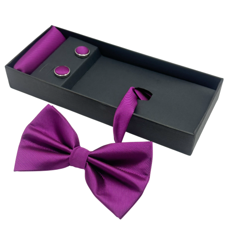 MODA & ACCESORII - Papion mov magenta, MISTERY, Set cu butoni si batista
