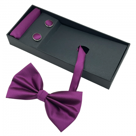 Papion mov magenta, MISTERY, Set cu butoni si batista [3]